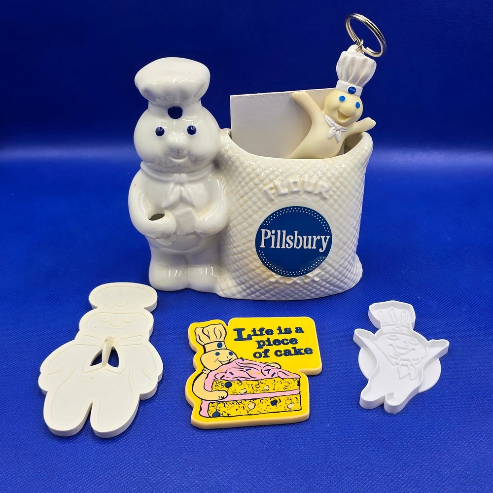 Vintage Pillsbury Doughboy Collectible Lot Ceramic Holder Cookie Cutters Magnet